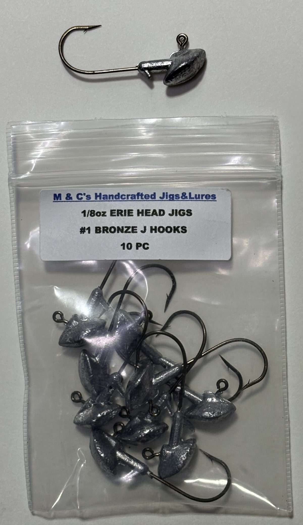 10pcs 1/8oz 5/8oz or 3/4oz Erie head jigs with a bronze J hooks