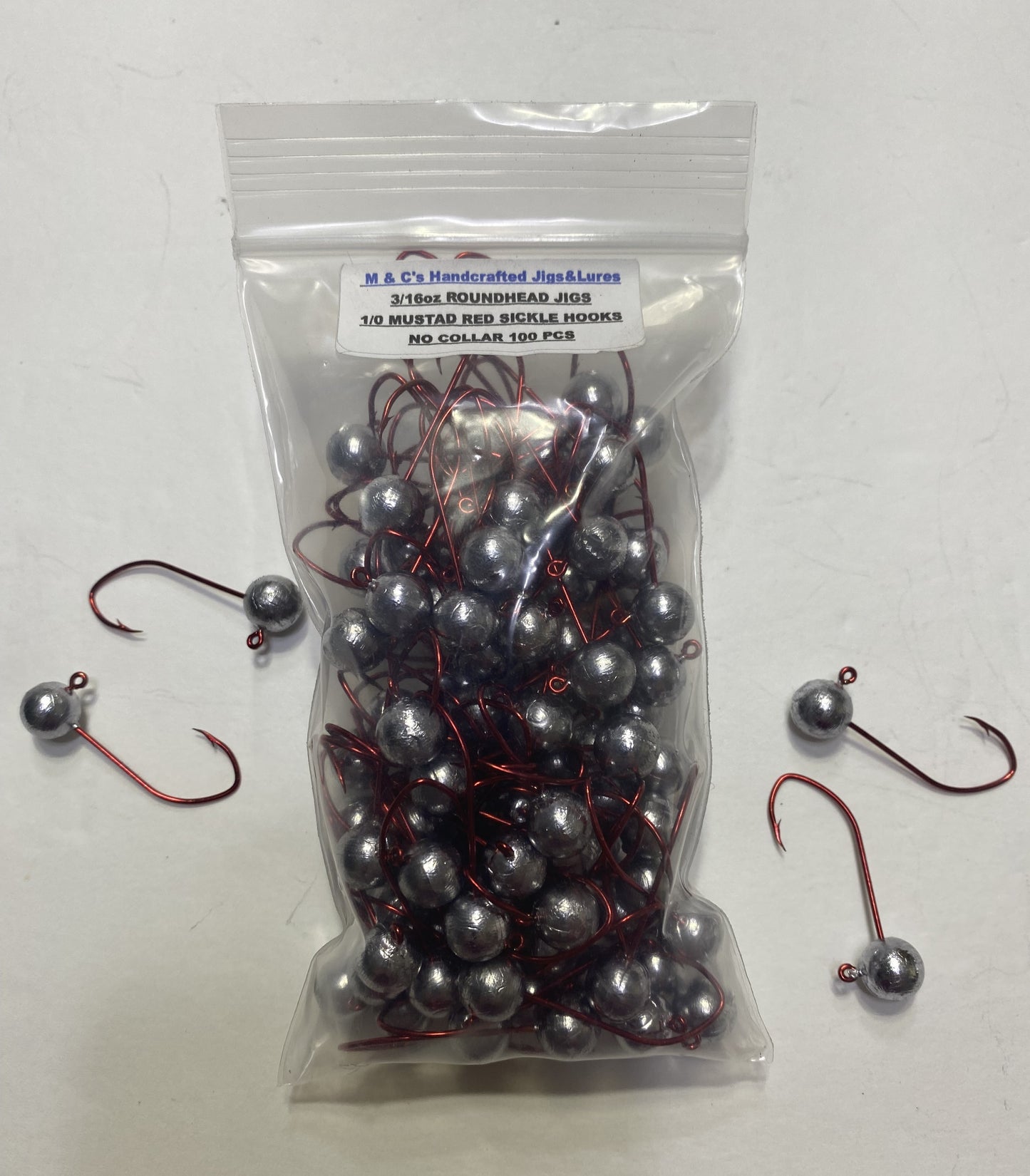 3/16 oz round head no collar jigs with 1/0 Mustad Bronze sickle hook 100 pcs
