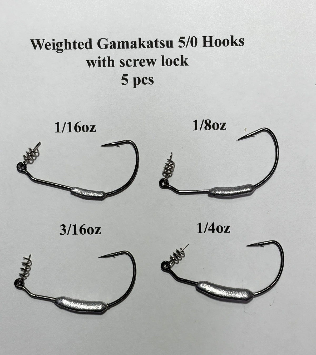 3/0, 4/0and 5/0 Gamakatsu weighted hooks with screw lock 5 per pack