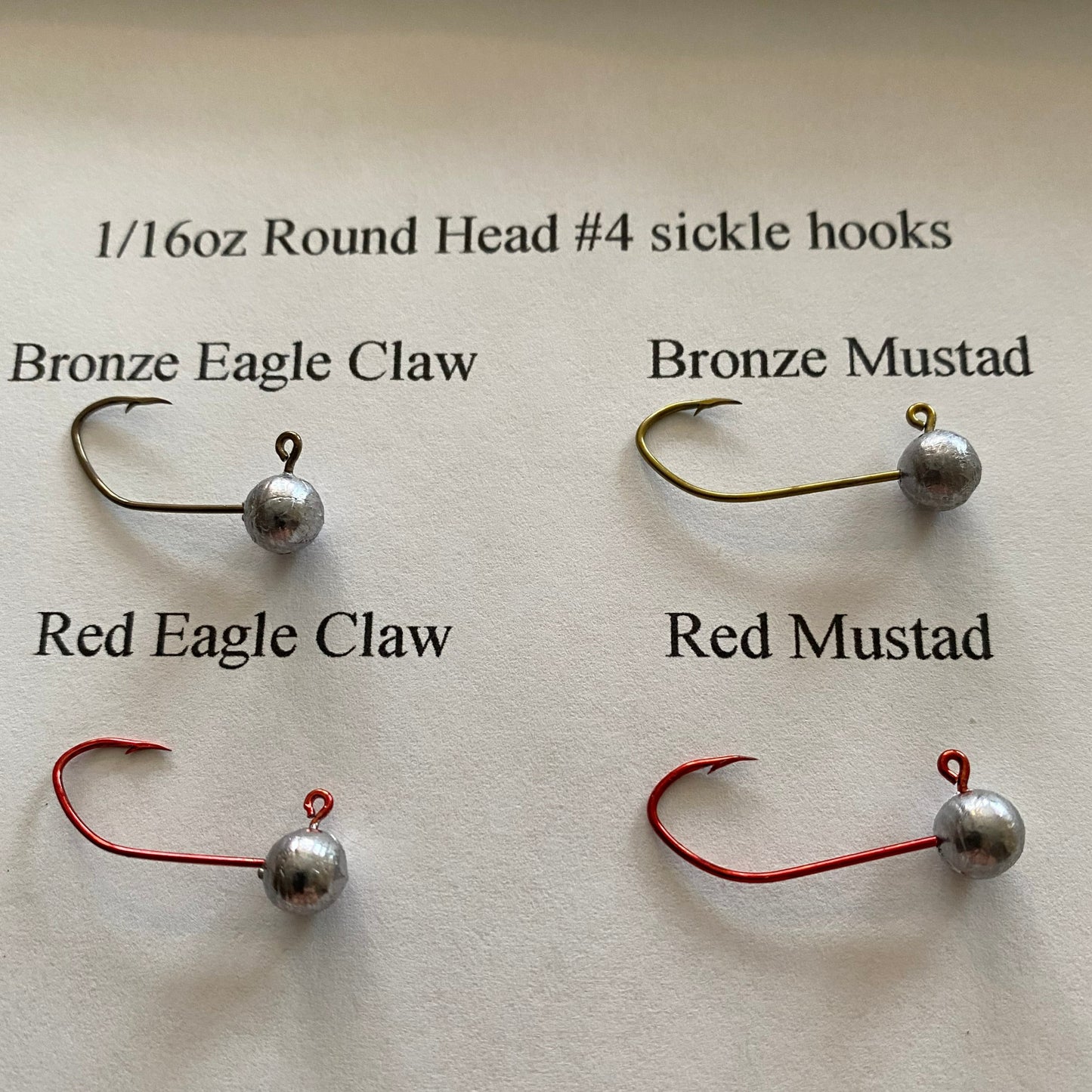 1/16oz Roundhead jig with no collar Eagle Claw or Mustad with #4 bronze or red sickle hook 100 pcs