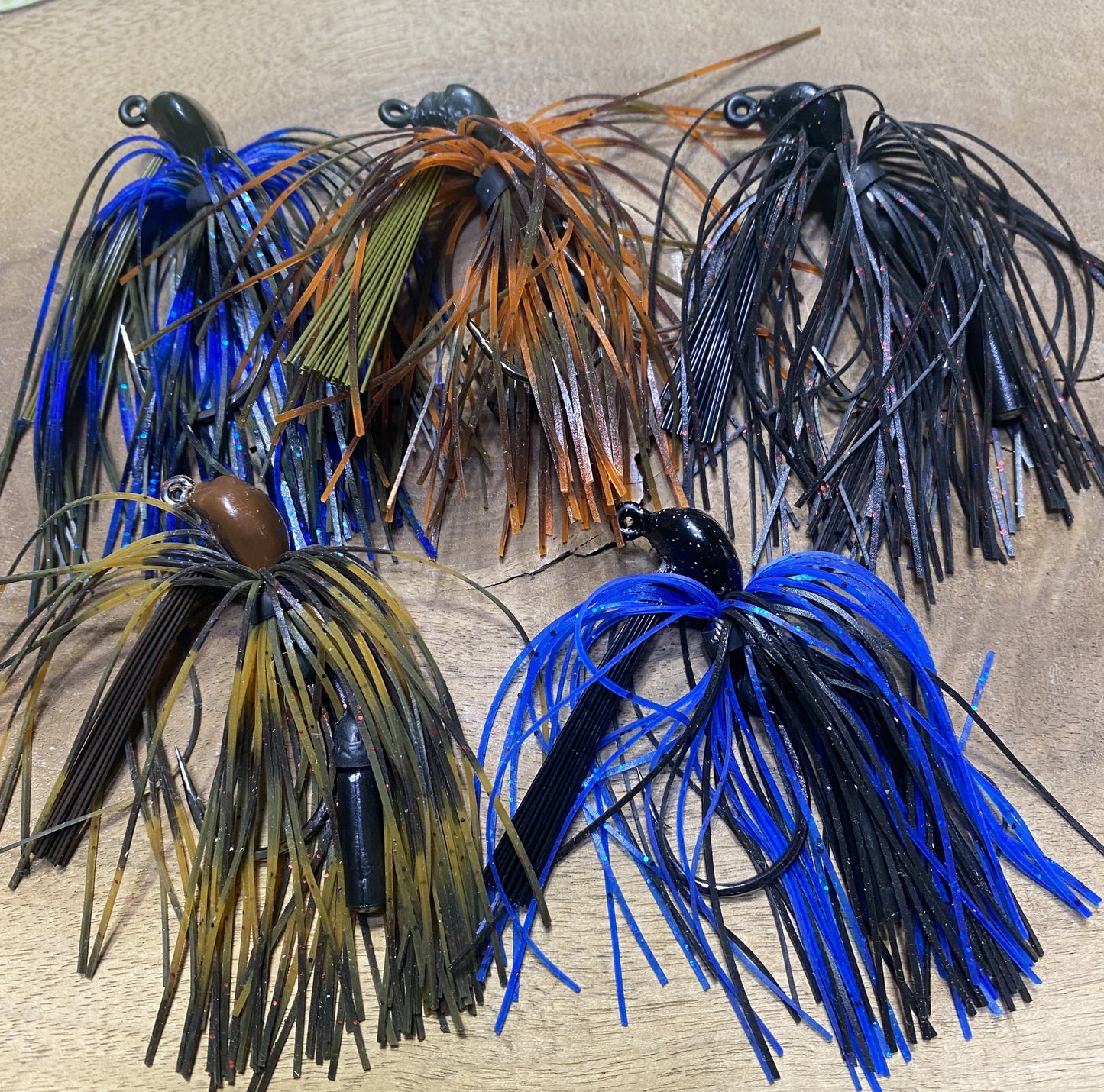 3/8oz Bass Arky Jigs with 4/0 91768BLN Mustad ultra point hooks with rattles Lot of 5