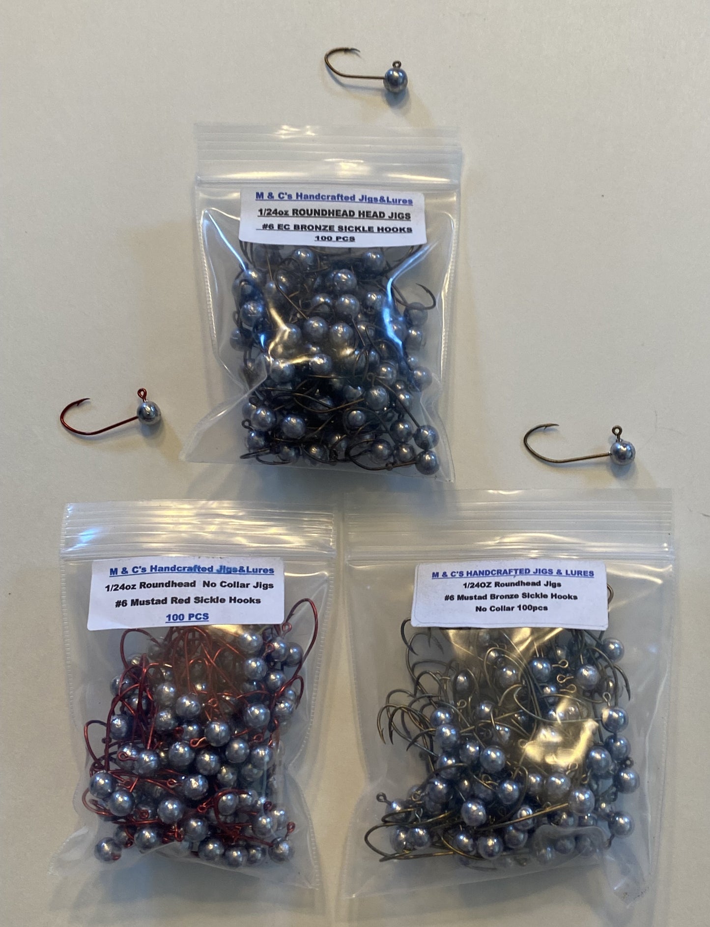1/24oz Roundhead jig no collar and #6 bronze or red hook 100 pcs
