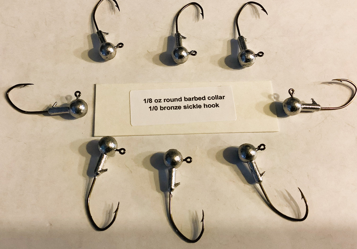 1/8oz round head barbed collar jigs with 1/0 bronze sickle hook 100 pcs