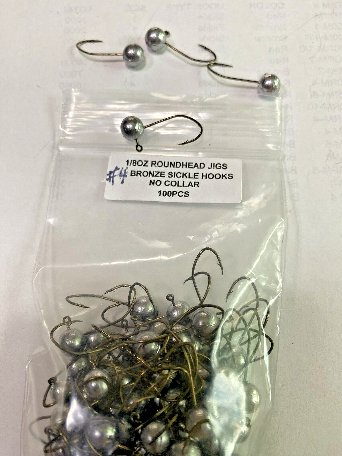 1/8oz round head no collar jigs with #4 bronze sickle hooks 100 pcs