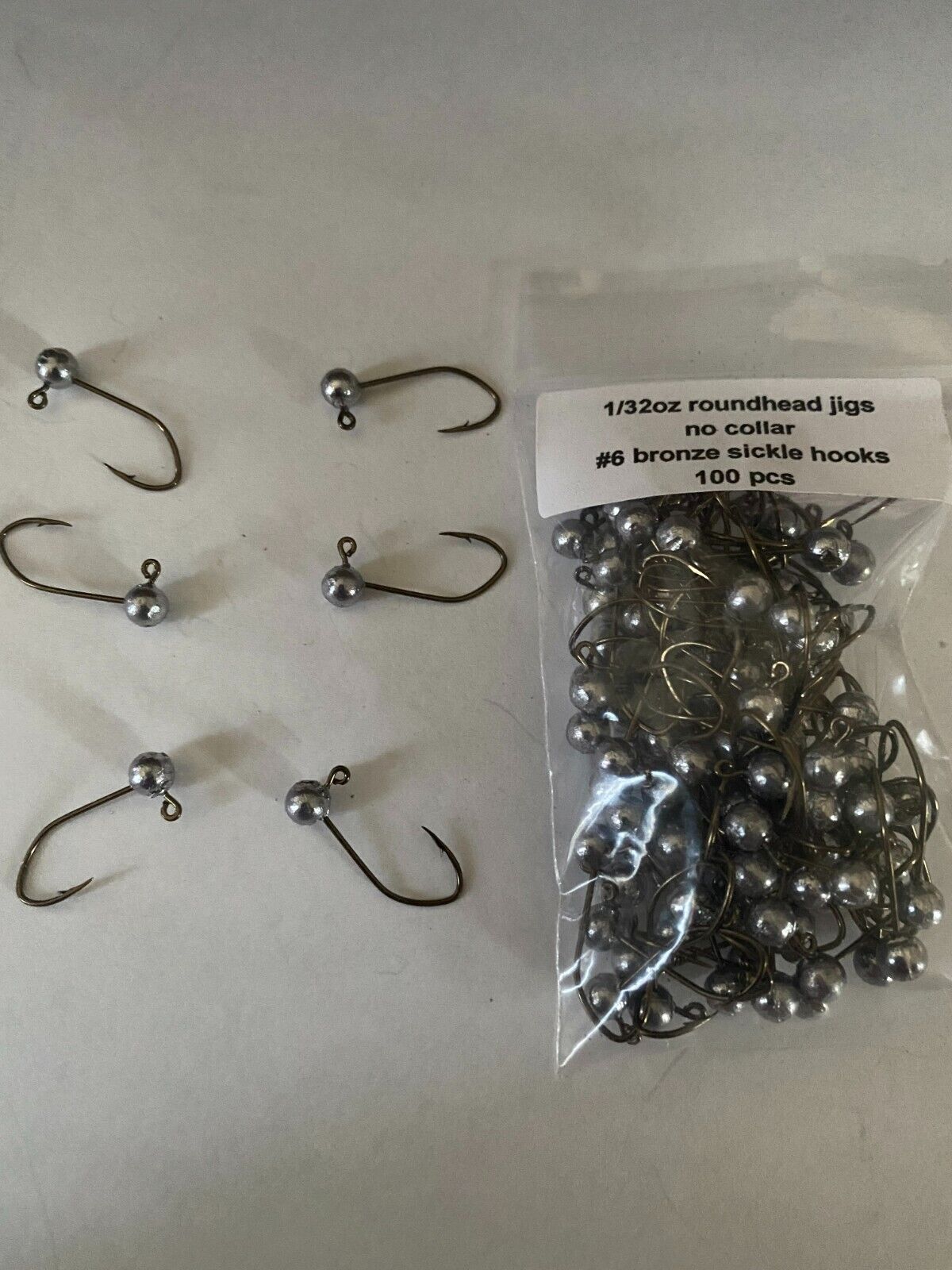 1/32oz Roundhead jig with no collar with #6 or #4 bronze sickle hooks 100 pcs