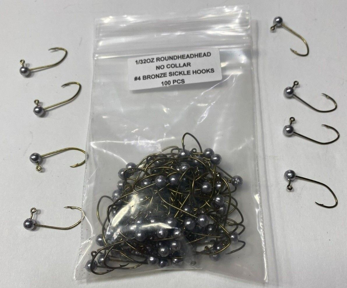 1/32oz Roundhead jig with no collar with #6 or #4 bronze sickle hooks 100 pcs