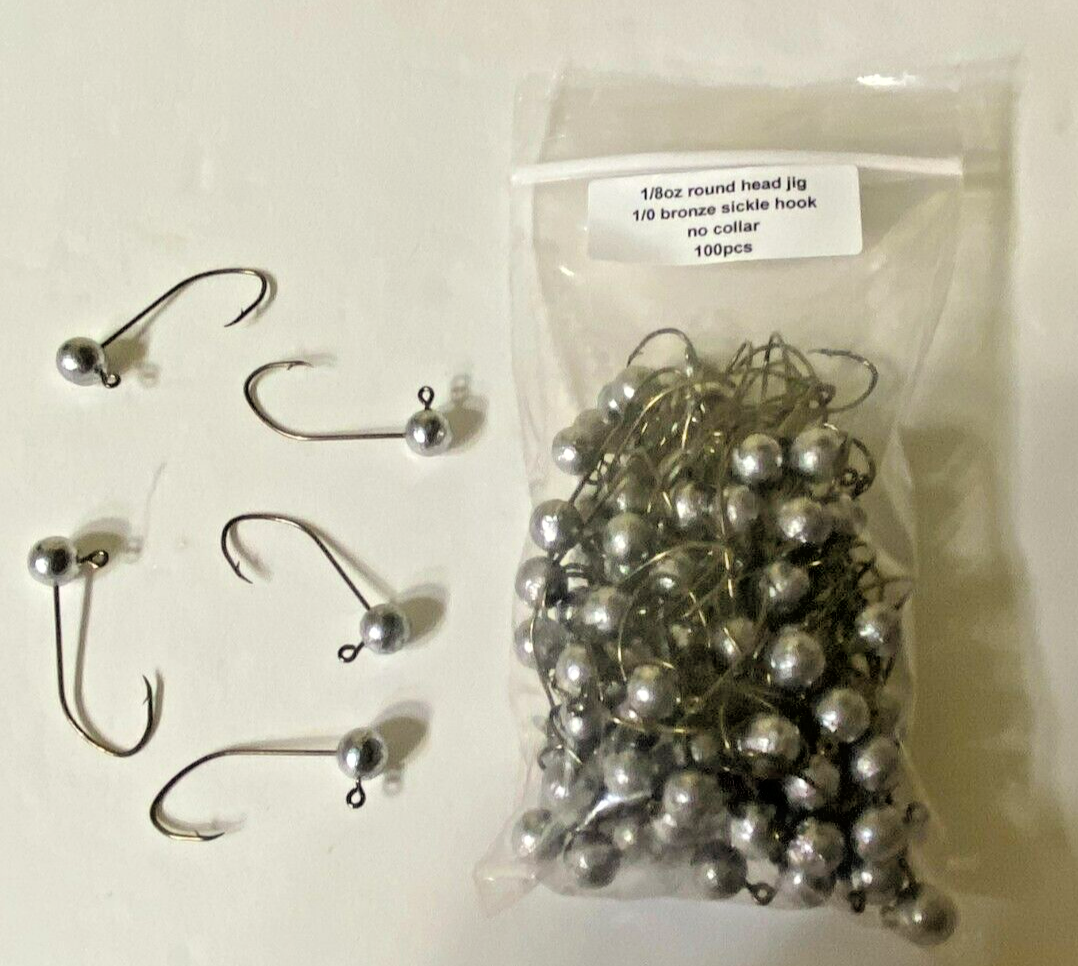 1/8oz round head no collar jigs with 1/0 bronze sickle hook 100 pcs