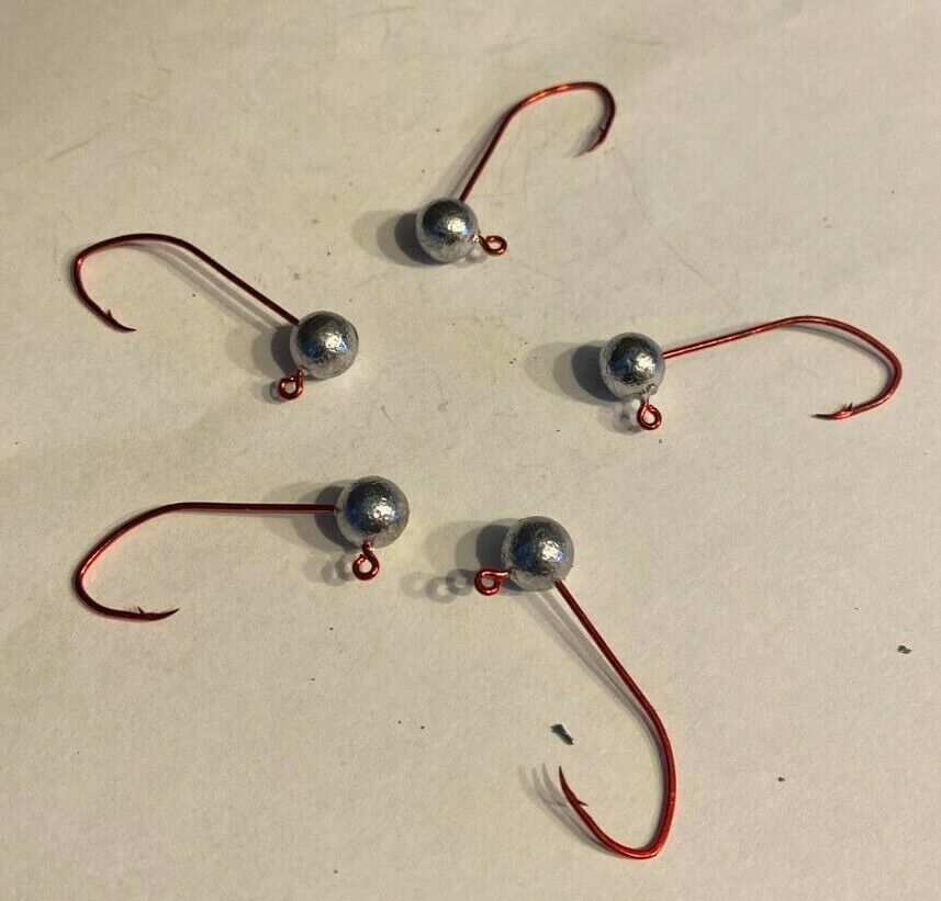 1/8oz round head no collar jigs with 1/0 red sickle hooks 100 pcs