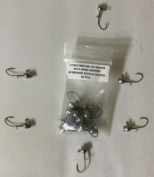 1/16oz or 1/8oz wedge head jigs with wire keeper #4 or #2 sickle bronze or red hooks 25 pcs