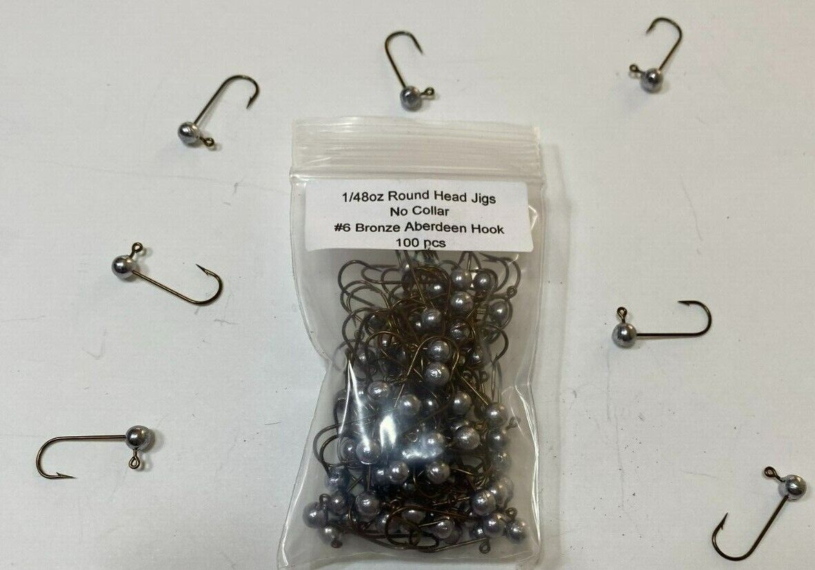 1/48 oz Round head jigs with no collar #8 or #6 hooks 100pcs