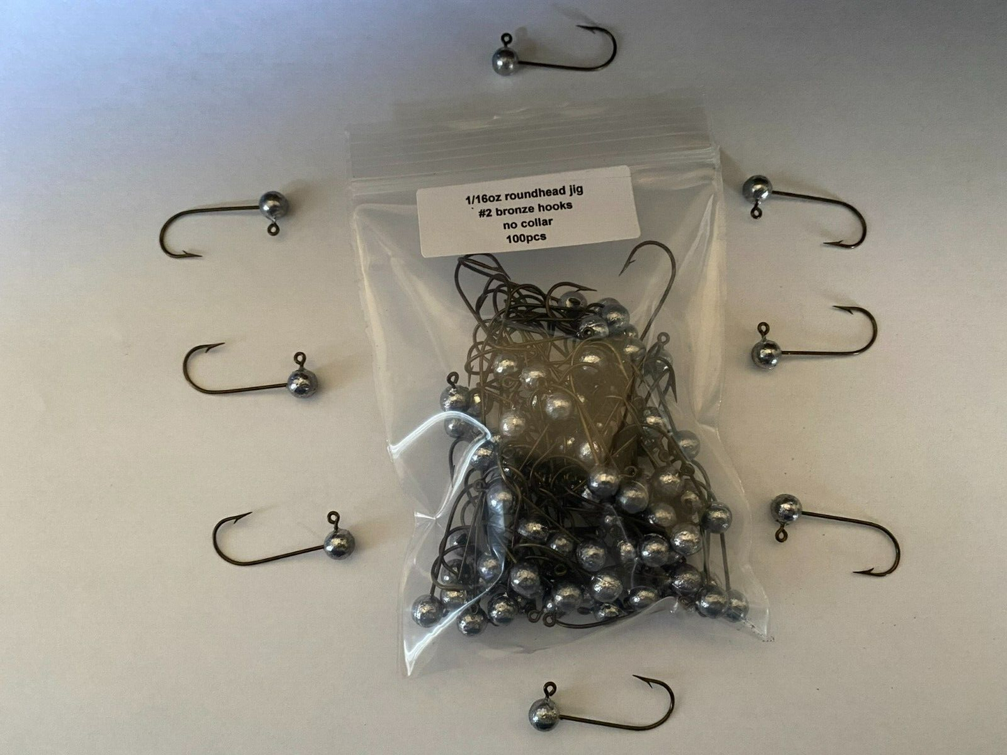 1/16oz Roundhead jig no collar and #2 J bronze hook 100 pcs