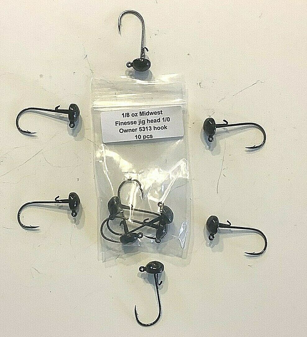 1/8 oz Ned Midwest Rig/Finesse Jig head 10PK With Strong 1/0 Owner 5313 Hook