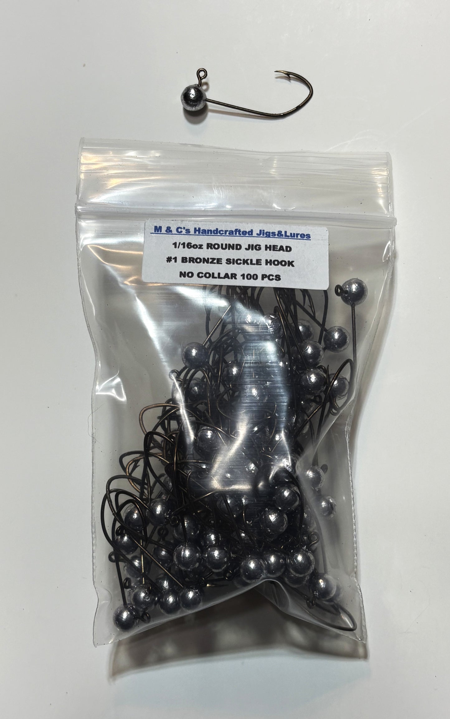 1/16oz Roundhead jig no collar and #1 bronze sickle hook 100 pcs