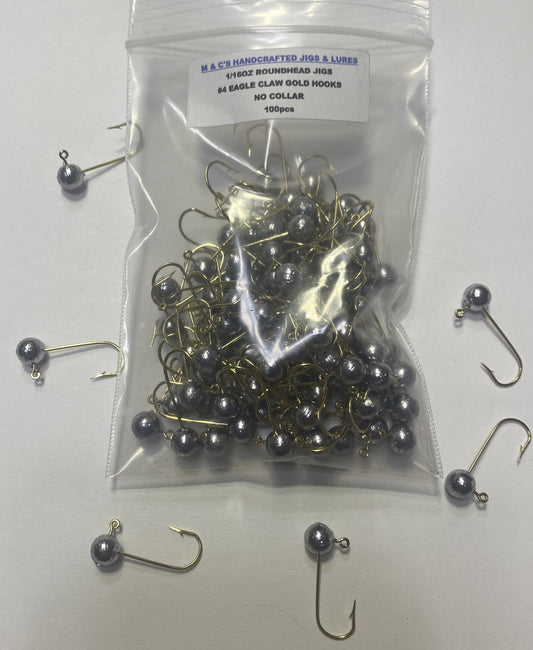 1/16oz Roundhead jig no collar and #4 Eagle Claw gold hook 100 pcs