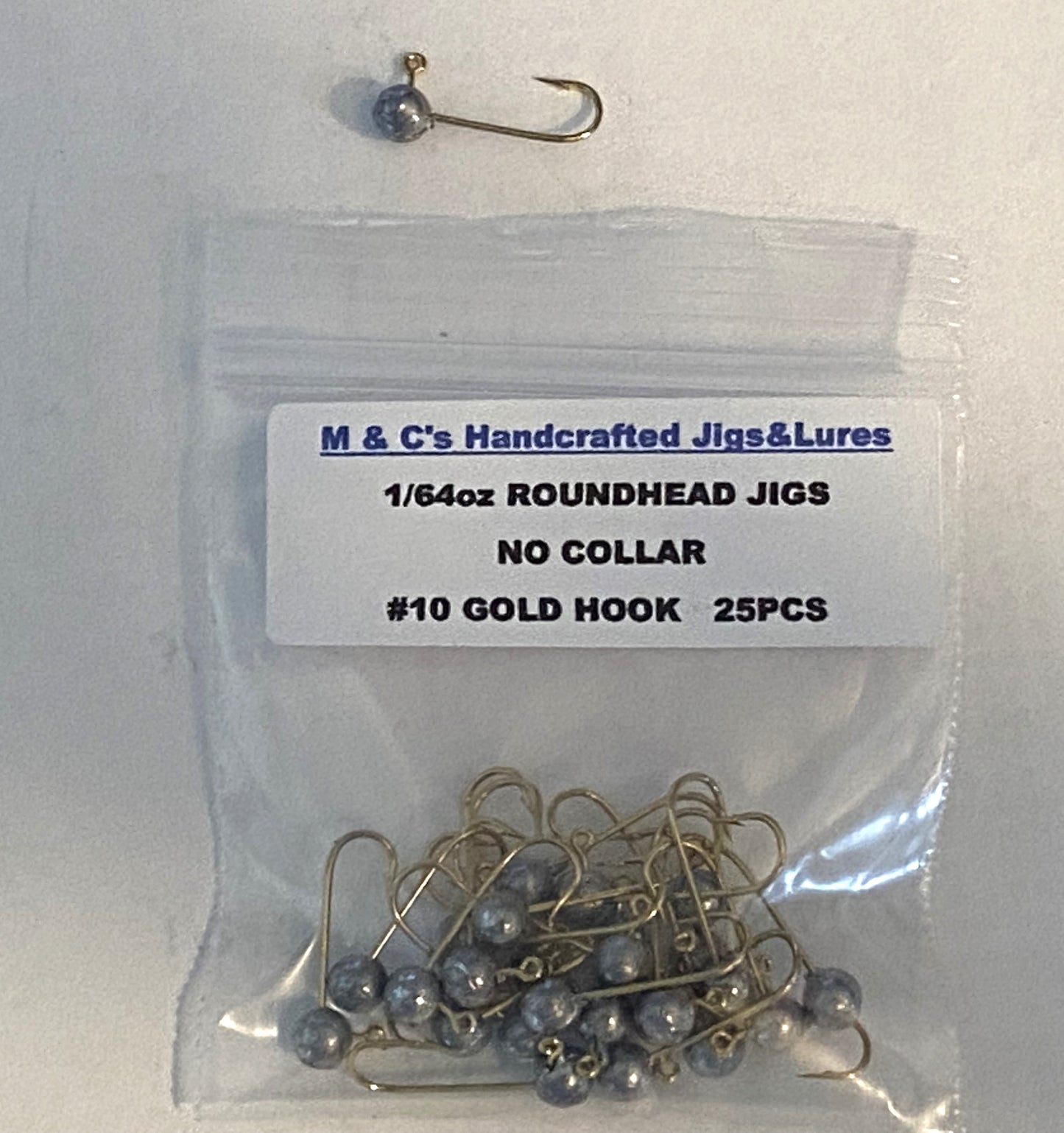 1/64oz Roundhead jig with no collar with #10 Gold aberdeen hooks 25 pcs