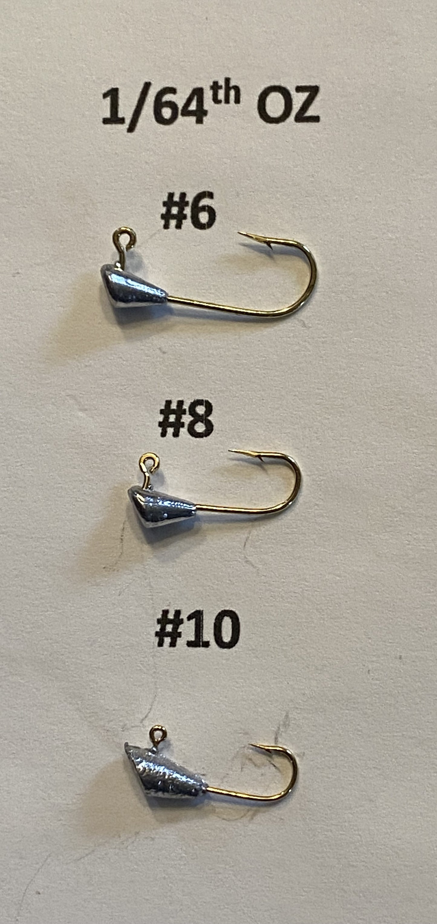 1/64oz, Shad Dart jigs 3 different size gold hooks