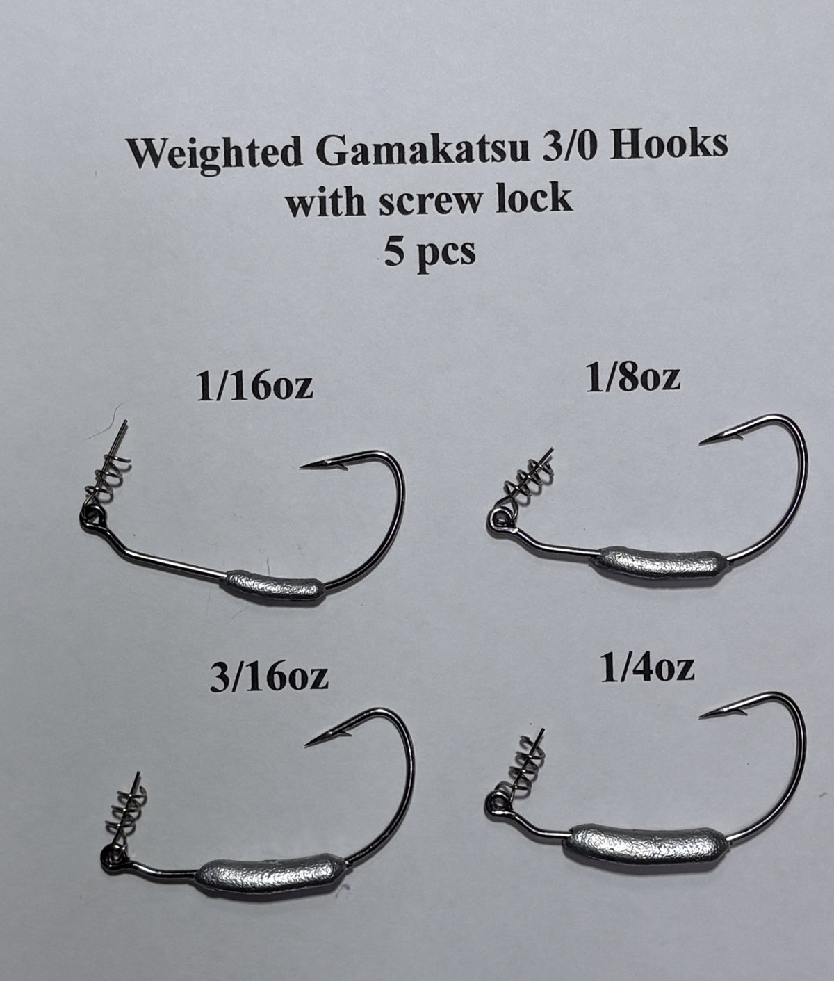3/0, 4/0and 5/0 Gamakatsu weighted hooks with screw lock 5 per pack
