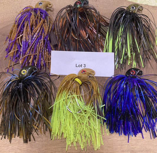 3/8oz Bass Snootie Jigs with  4/0 32786BLN Mustad Ultra Point hooks. Lot 3 Lot of 6 jigs.