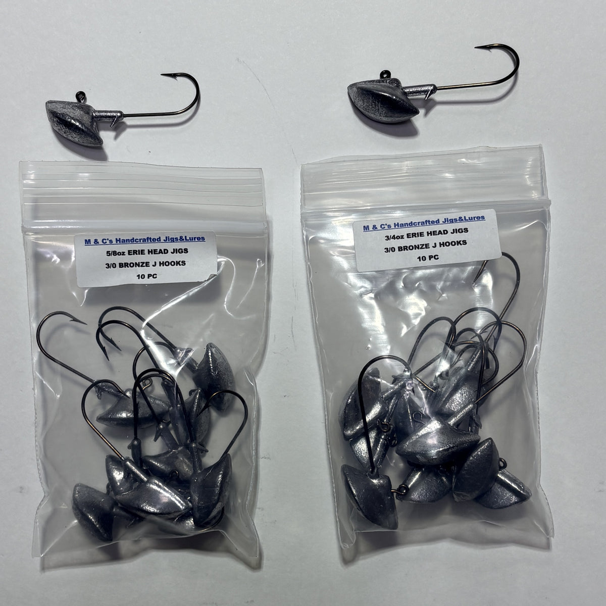 10pcs 1/8oz 5/8oz or 3/4oz Erie head jigs with a bronze J hooks
