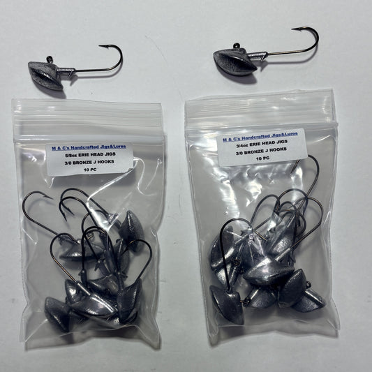 10pcs 1/8oz 5/8oz or 3/4oz Erie head jigs with a bronze J hooks