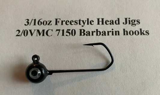 3/16oz Freestyle Head Jigs 2/0VMC 7150 Bavarian Hooks 3 pcs