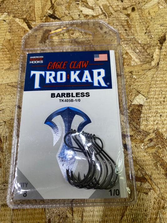 Eagle Claw #1/0 Tro-Kar Barbless hooks Qty 8 per pack