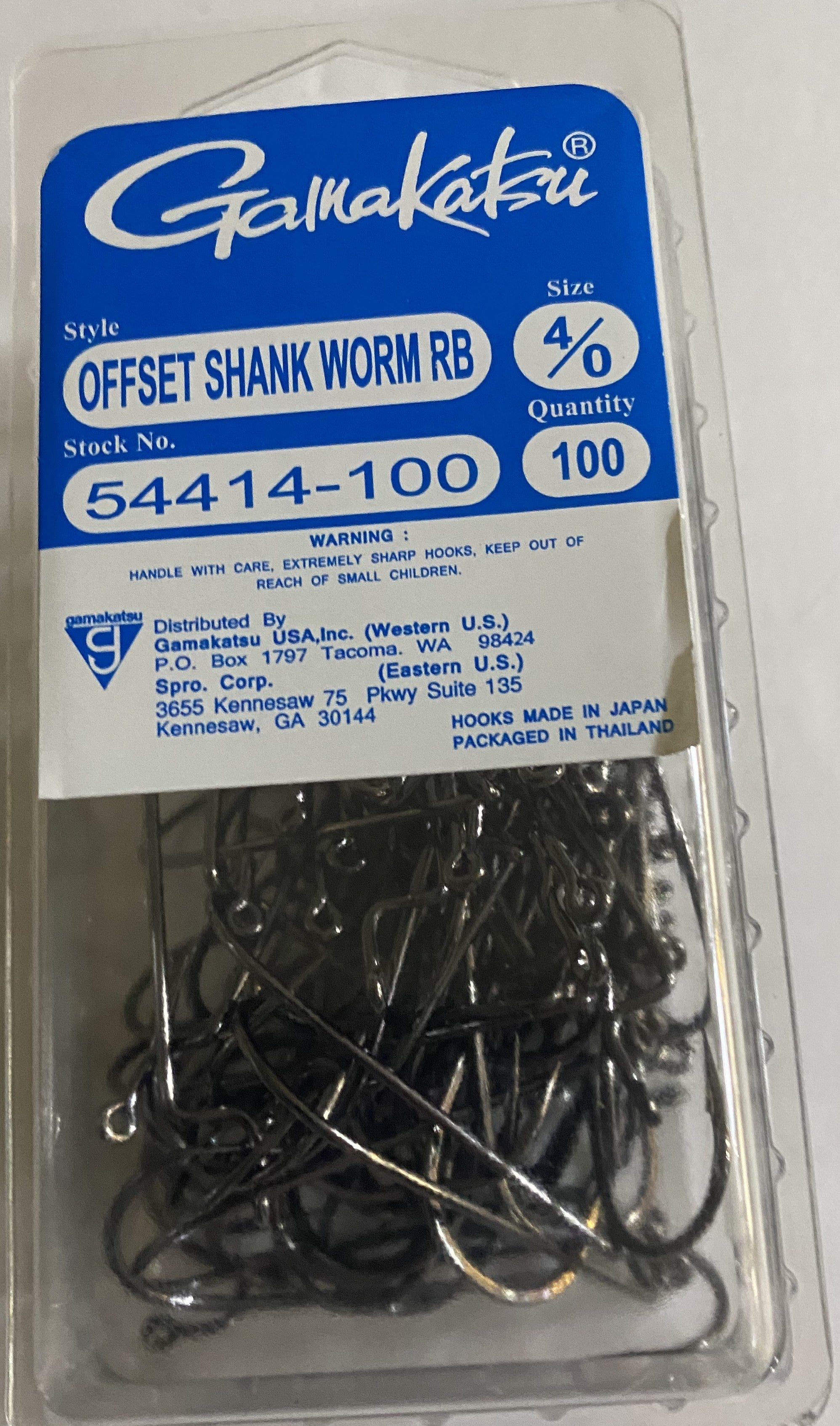 Gamakatsu Offset shank Worm RB Hook 4/0 (100 count) stock # 54414-100 ...