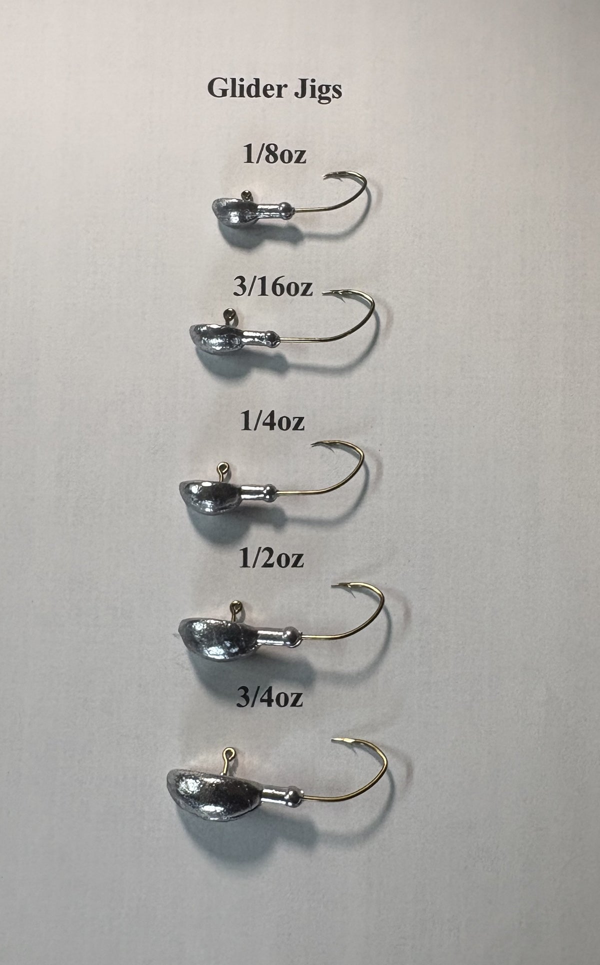 Glider jig head 5 sizes 5 per pack