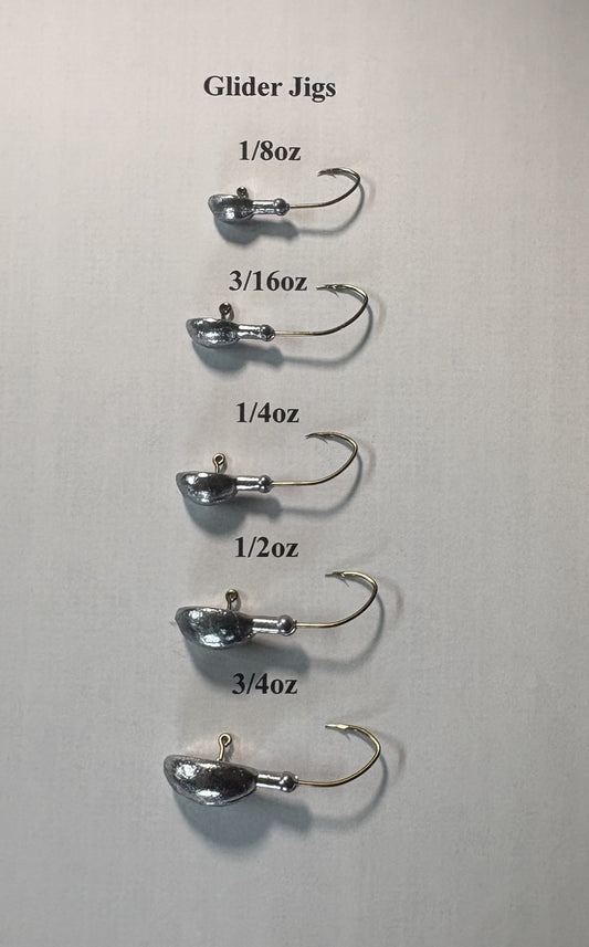 Glider jig head 5 sizes 5 per pack