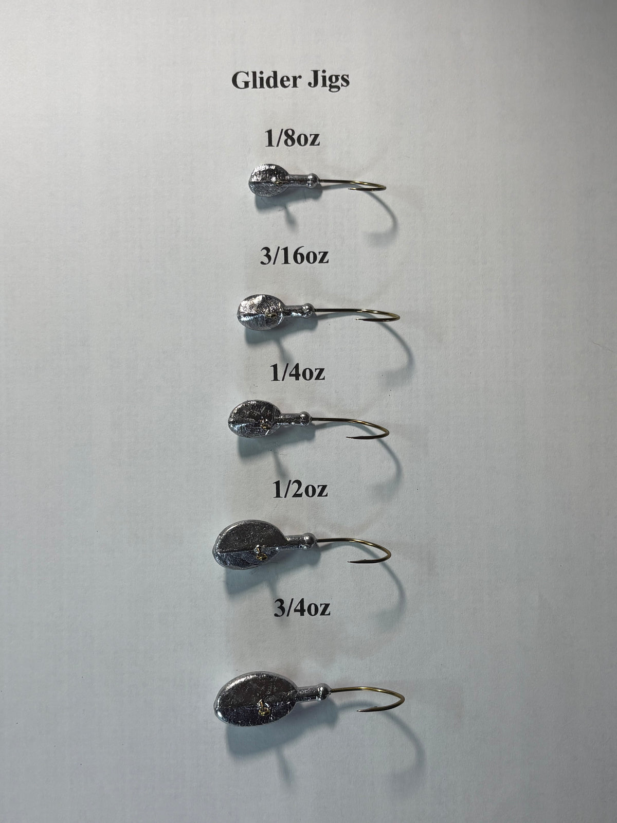 Glider jig head 5 sizes 5 per pack
