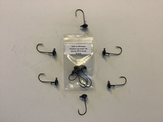 3/32 oz Black Ned Midwest Rig/Finesse Jig head 10PK  With Strong 1/0 Owner 5313 Hook