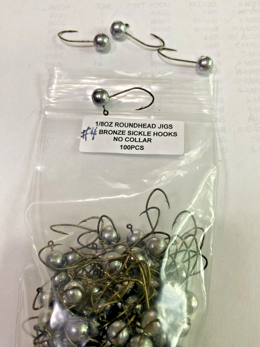 1/8oz  round head no collar jigs with #4 bronze sickle hooks 100 pcs