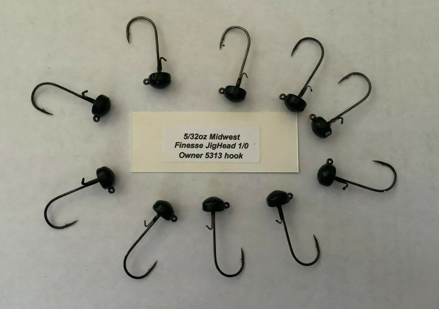 5/32 oz Black Ned Midwest Rig/Finesse Jig head 10PK  With Strong 1/0 Owner 5313 Hook