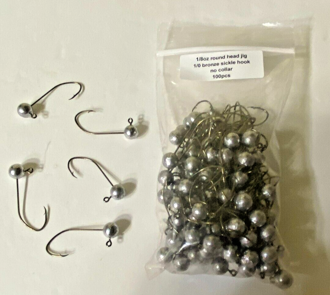 1/8oz  round head no collar jigs with 1/0 bronze sickle hook 100 pcs