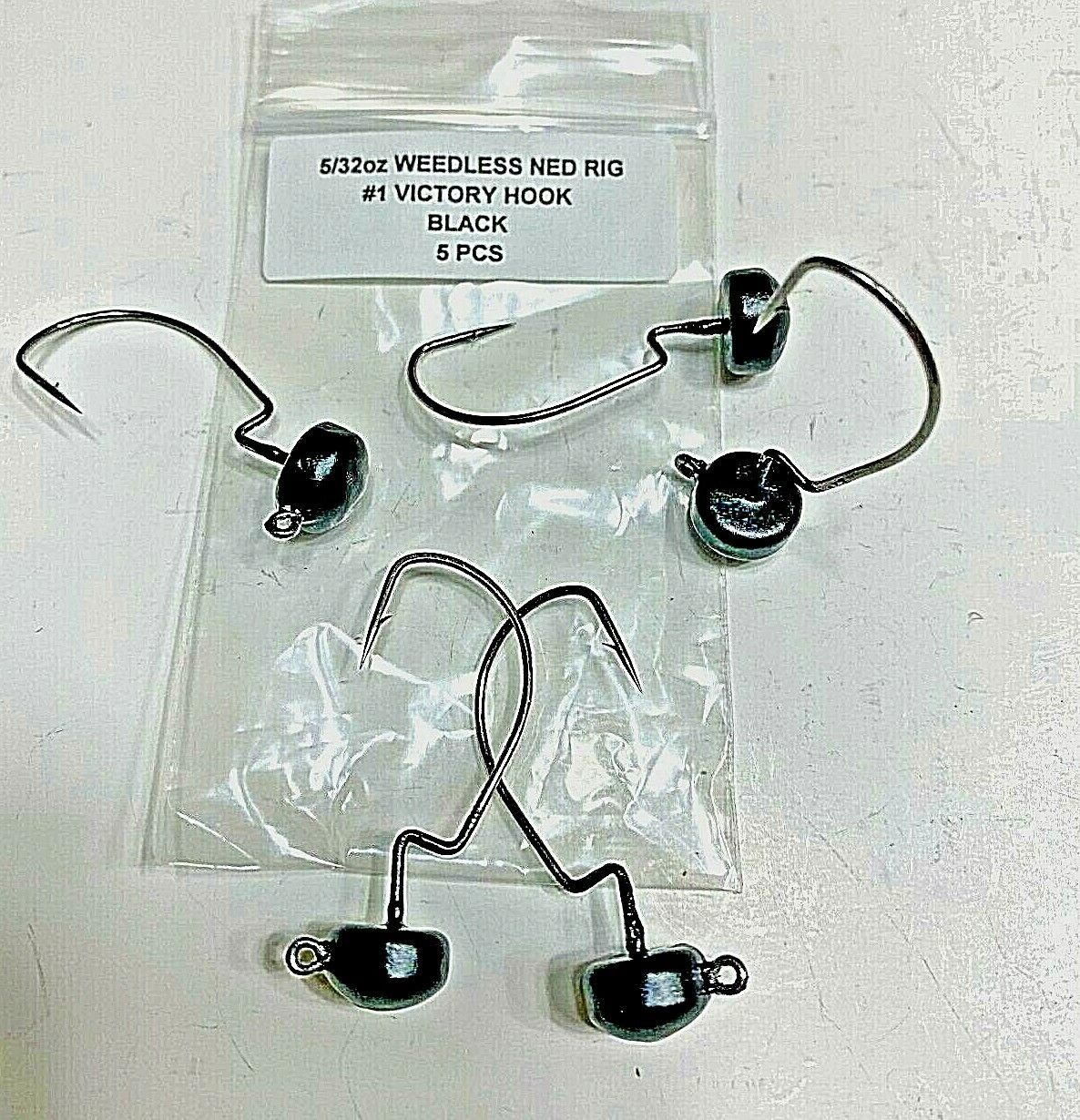 Weedless Ned Rig Style Jig Head, Green Pumpkin or Black Rig#1 Victory Hooks 5 pcs