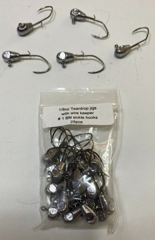 Tear Drop jigs with wire keeper. 1/8oz,3/16oz and 1/4oz 25 pcs