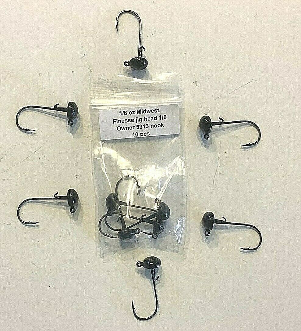 1/8 oz Ned Midwest Rig/Finesse Jig head 10PK  With Strong 1/0 Owner 5313 Hook